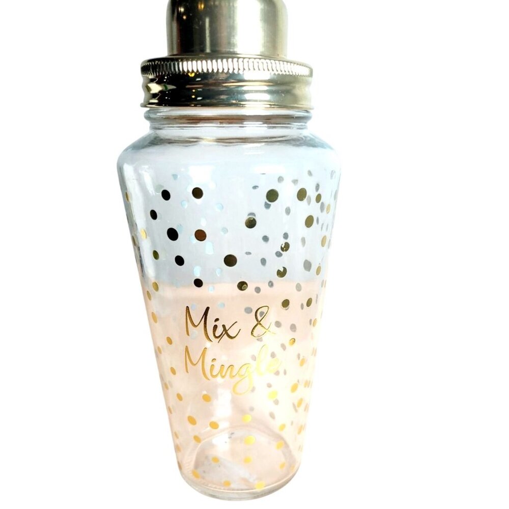 Gold Confetti Cocktail Shaker Mix & Mingle Clear Glass Barware